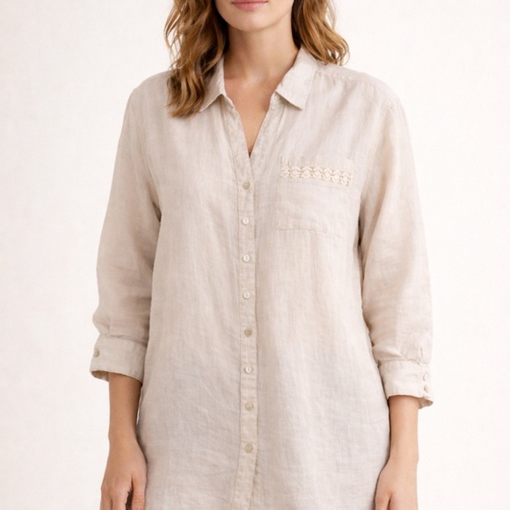 Joie Button-Up 3X 100% Linen Shirt Mother of Pearl Button Oatmeal
